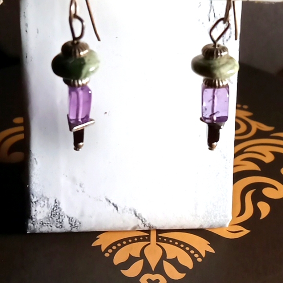 Artisan Natural Gemstone Hook Dangle Drop Earrings - Picture 5 of 6